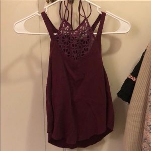 Free People plum colored tank w crochet detailing